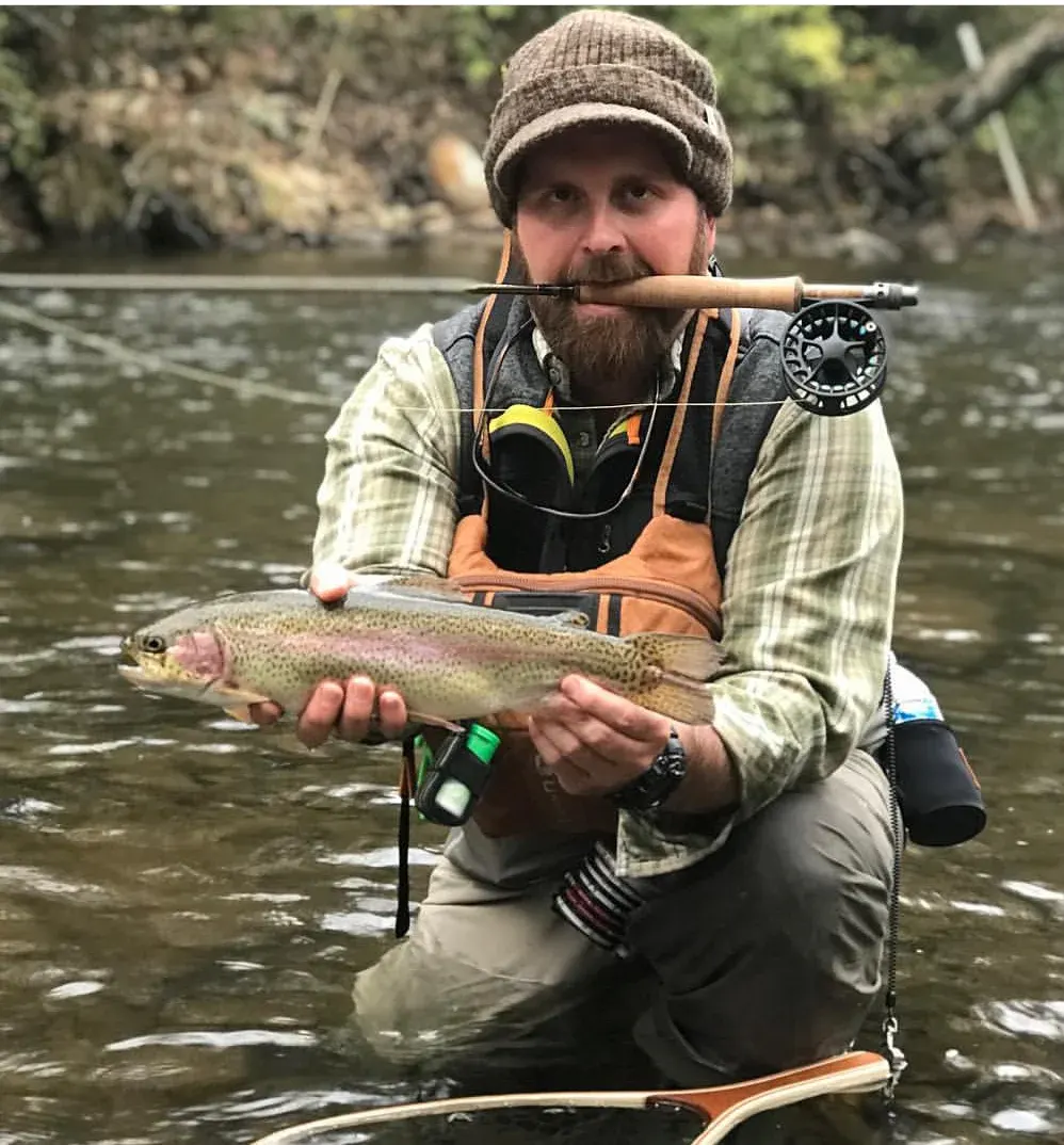 Client with rainbow trout on a float trip — Mac Brown Fly Fish, Bryson City NC