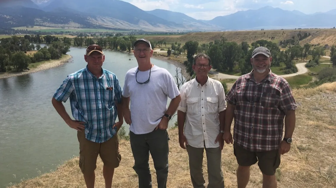 Fly fishing guides above the Yellowstone River in Paradise Valley, Montana